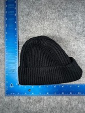 Beanie Toque Youth One Size Black Ribbed Knit Cotton Blend Ski