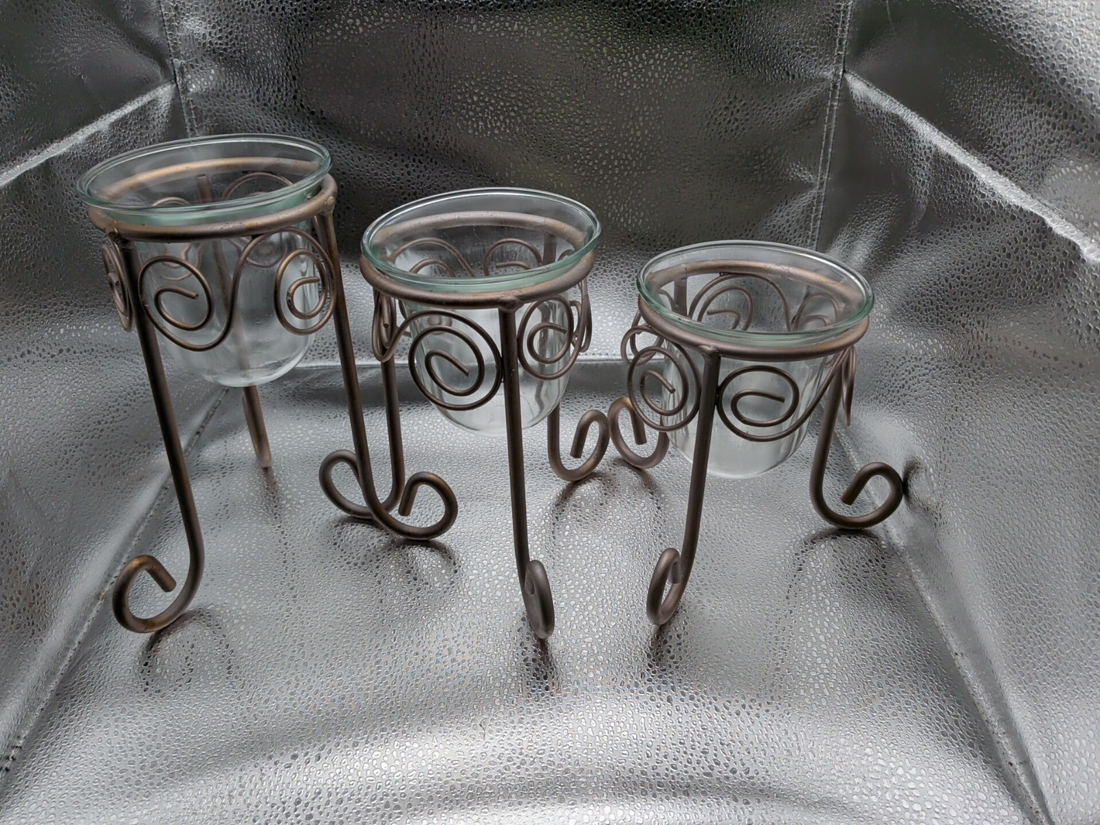 Stands W Glass Inserts Set Of 3 Retro Cottage Decor 11575bl
