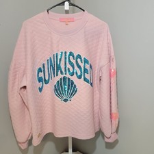 Simply Southern  Sunkissed  Pink Sequin Quilted Sweatshirt Women  s Medium   NWT
