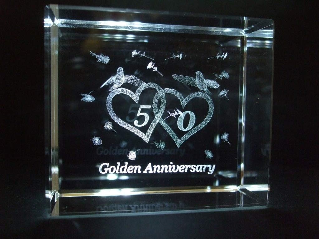 Crystal Images RUBY 50th ANNIVERSARY Paperweight H 7cm WITH FREE LED LIGHTBASE