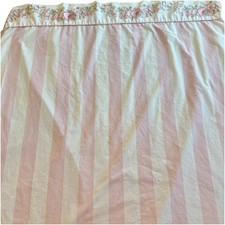 Vtg Laura Ashley Country Rose Flower Pink White Striped Full Flat Sheet 78Wx94L