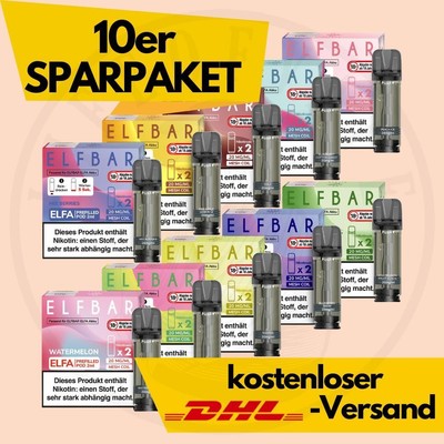 10x2 ELFBAR 600 ELFA Pods System I E-Zigarette Liquid mit 20mg Nikotin Nic Salt