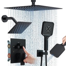 Black Shower Faucet Set 10" 6" Dual Shower Head Rainfall Shower System Valve Kit