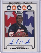 Earl Bennett 2008 Topps Rookie Premiere Player Issue Blue Ink Rc On Card Auto. rookie card picture