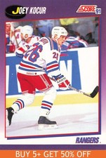 1991-92 Score American #92 Joey Kocur New York Rangers Hockey