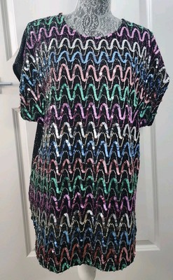Vintage Roamans Sequin Top Colorful Disco Womens Xl evening atire New Years