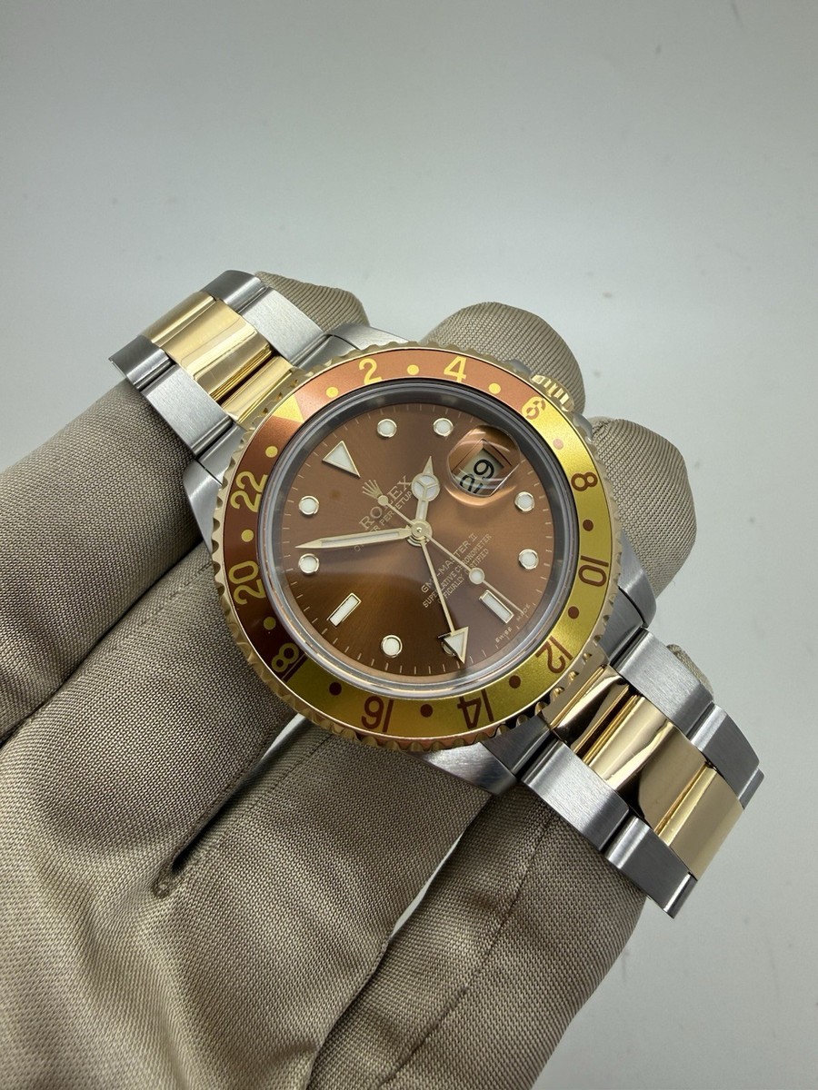 1991 Rolex GMT Master II Rootbeer Brown Dial 40mm Steel Gold 16713