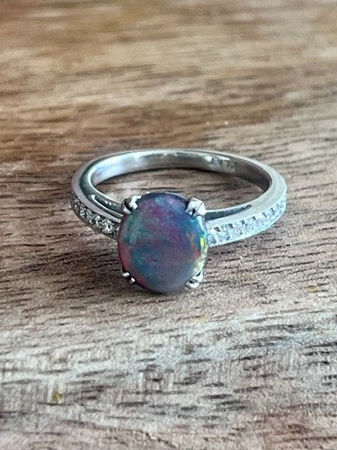 Captivating Platinum Black Opal & Diamond Ring