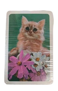 Cat  Pink White Flowers Bridge Playing Cards Cello Sealed with splits Zayre Box