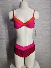 NWT Cupshe Two Piece Bikini Size Small Red Pink Orange Colorblock Underwire