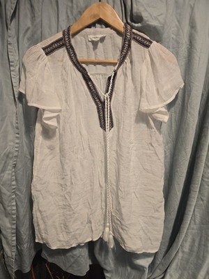 Zoey & Leelo Boho White Blouse Y2K Size Medium Festival Flair