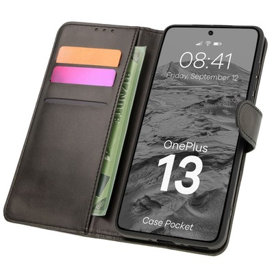 Handyhülle mit Klappe für OnePlus 13 Bizon Case Cover Schutz Hülle Etui Schwarz