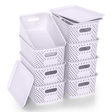 Plastic Storage Bins with Lid, Stackable Small Box Basket for Organizing and ...