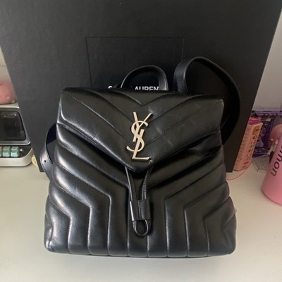 Saint Laurent Matelasse Chevron Backpack Black Drawstring Magnetic Silver Hardw 