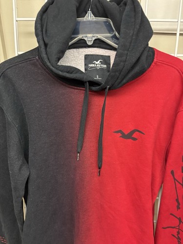 Hollister Men’s Small Red Black Ombré Split Gradient Pullover Hooded Sweatshirt - Afbeelding 2 van 8