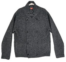 Sundance Men's L Flecked Gray Lambswool Blend Double Breasted Rib-Knit Sweater
