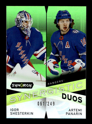 2022-23 UD Synergy Shesterkin Panarin Synergistic Duos Star-Star Green /249