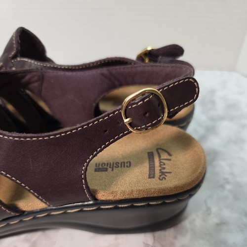 Clarks Collection Leather Sandals Lexi Marigold Aubergine Brown Soft Cushion 8W - Picture 6 of 19