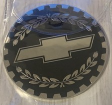 Chevrolet Wire Wheel Chips Emblems Thin Metal Size 2.5 Black Chrome Set Of 4