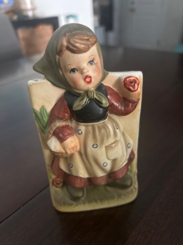 Vintage Relpo #2026 Ceramic Girl Planter Harvest Basket Pottery Japan