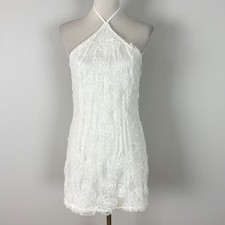 NEW Women's White Floral Halter Dress Boho Fairy Ethereal Size Large