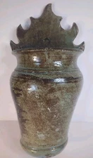 Handmade Studio Art Pottery Wall/(Hanging Holes) Vase~ Blues Green~Signed 13.5" 