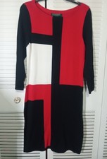 LAUREN RALPH LAUREN Colorblock Dress XS S Red Black Geometric Print