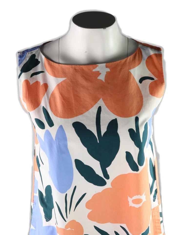 MARIMEKKO UNIQLO US Women’s S Blue Orange Floral Sleeveless A-Line Shift Dress - Image 2 of 4