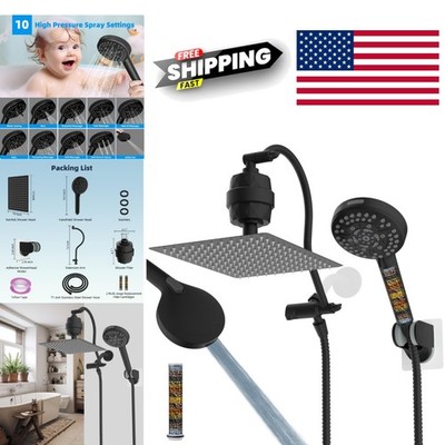 Matte Black 12 Inch Shower Head with 20 Stage Filter and 10 Spray Settings