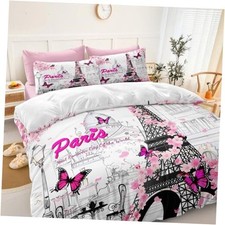 Paris Comforter Set Girls France Bedding Comforter Size Bed in a Bag Twin Pink