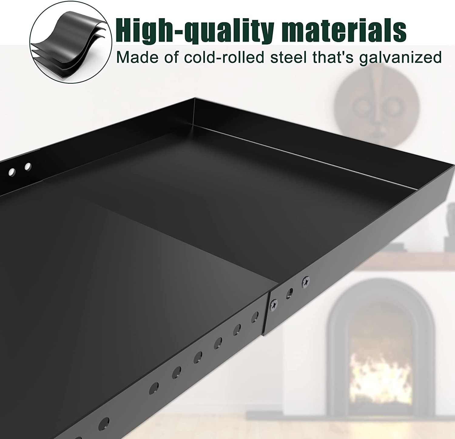 Adjustable Fireplace Tray, Expandable Ash Pan for Ash Collection, Galvanized Ste