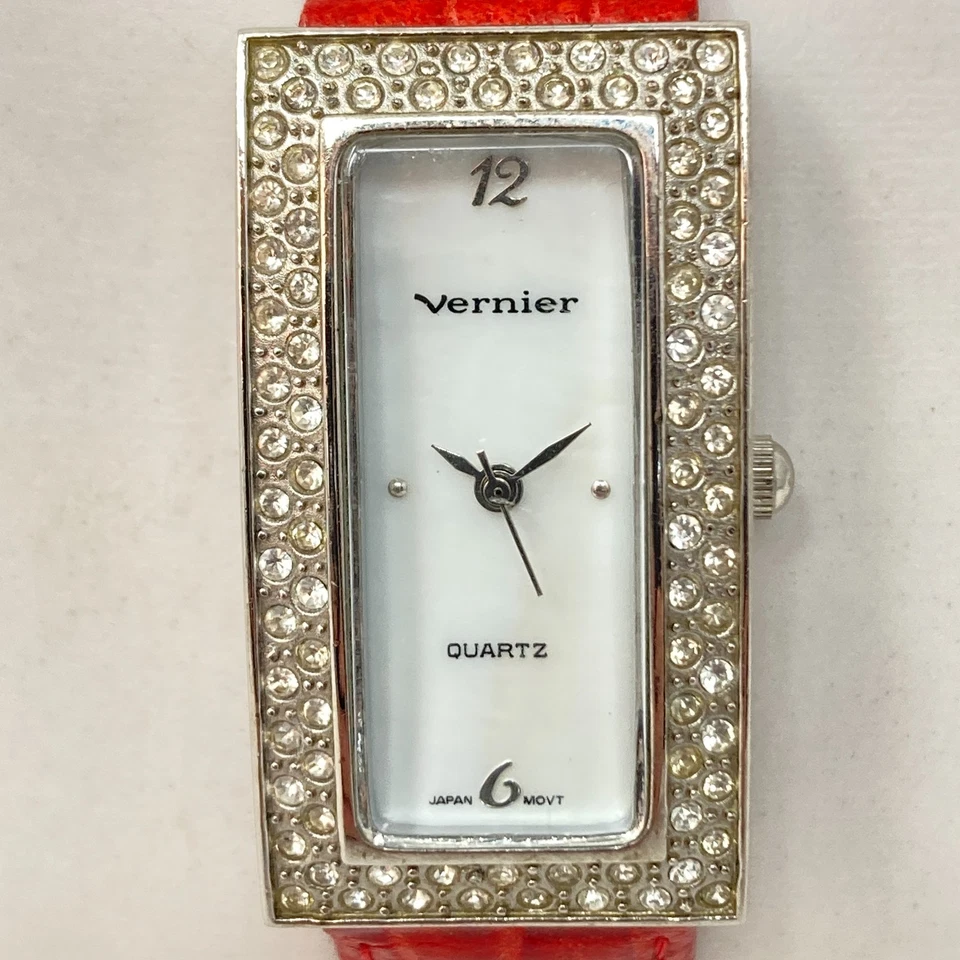 Reloj Vernier Tank Mujer 20mm Tono Plateado MOP Pave Cristal Brillante Batería Nueva Foto 2 de 4