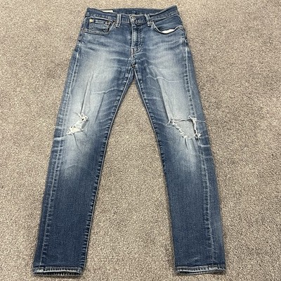 Levis 519 Jeans Mens 31x32 Extreme Skinny Big E Premium Light Wash Distressed