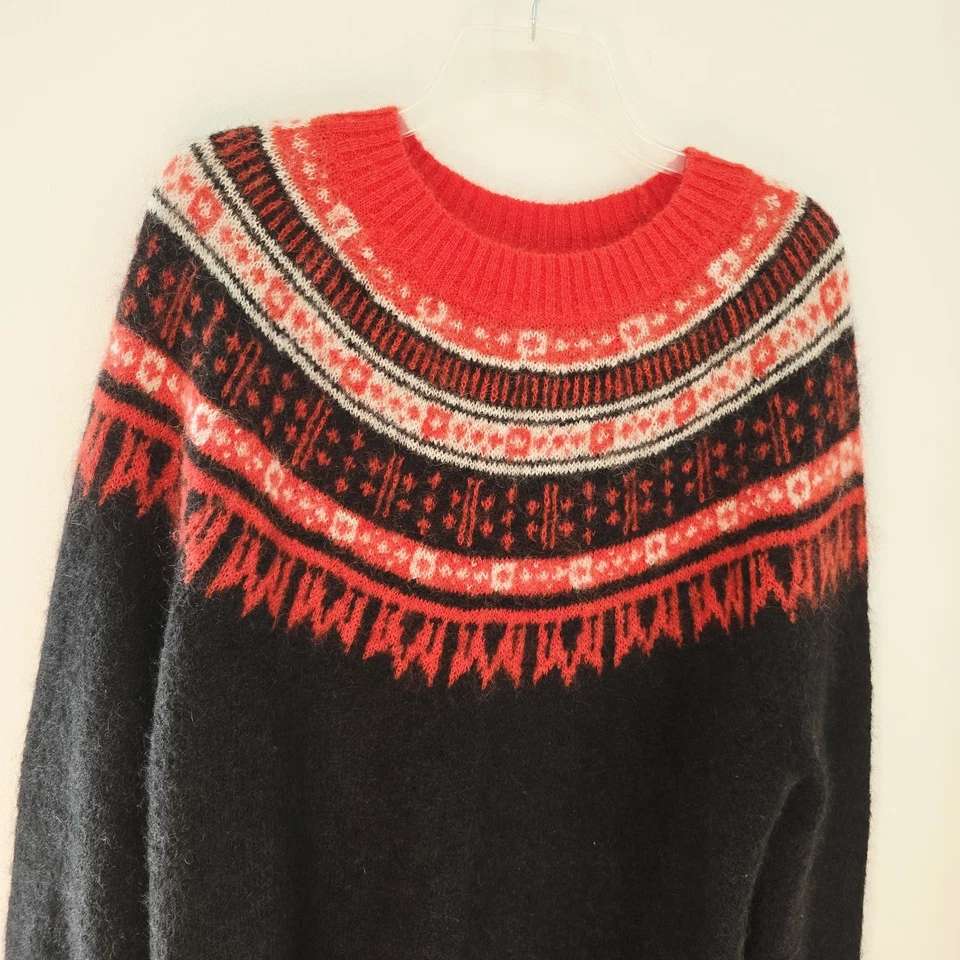 Suéter Pullover H&M XXL Mujer Fair Isle Mohair Mezcla Lana Rojo Negro Nórdico Foto 2 de 4