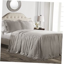 Ruffle Skirt Bedspread Set - 3-Piece Luxurious Farmhouse Bedding - King Grey