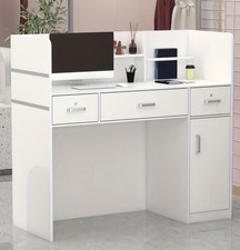 Stylish Wood Home Office Desk Station with Drawers And Open Shelves, Functional