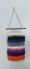 Handmade Woven Multicolor Striped Yarn Wall Hanging with Fringe Decor