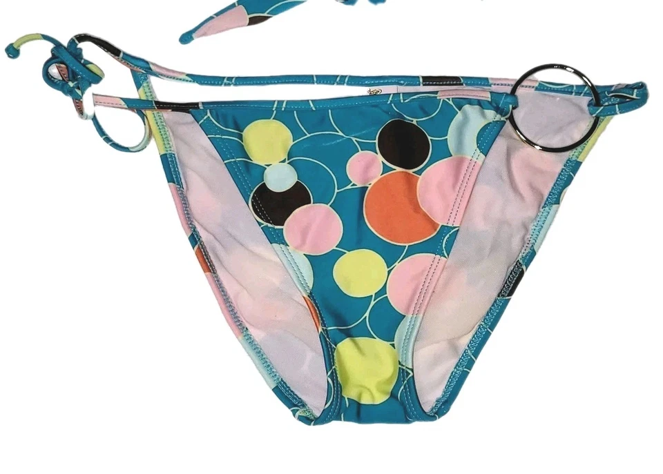 Комплект бикини Luli Fama XL — ретро-мод с круговым точечным принтом — золотые кольцевые акценты — редкие - Изображение 3 из 4