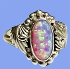Vtg Running Bear Sterling Silver Pink Fire Lab Opal Ring Size 5.5 Beautiful!