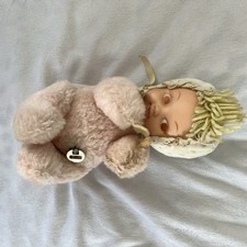 Vintage Eden 8  Pink Plush Doll Musical Wind Up That Works Rubber Face