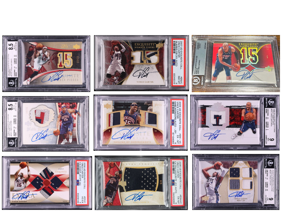 VINCE CARTER 2009 UPPER DECK EXQUISITE LIMITED LOGOS NUMBER PIECES AUTO PATCH SP view 2