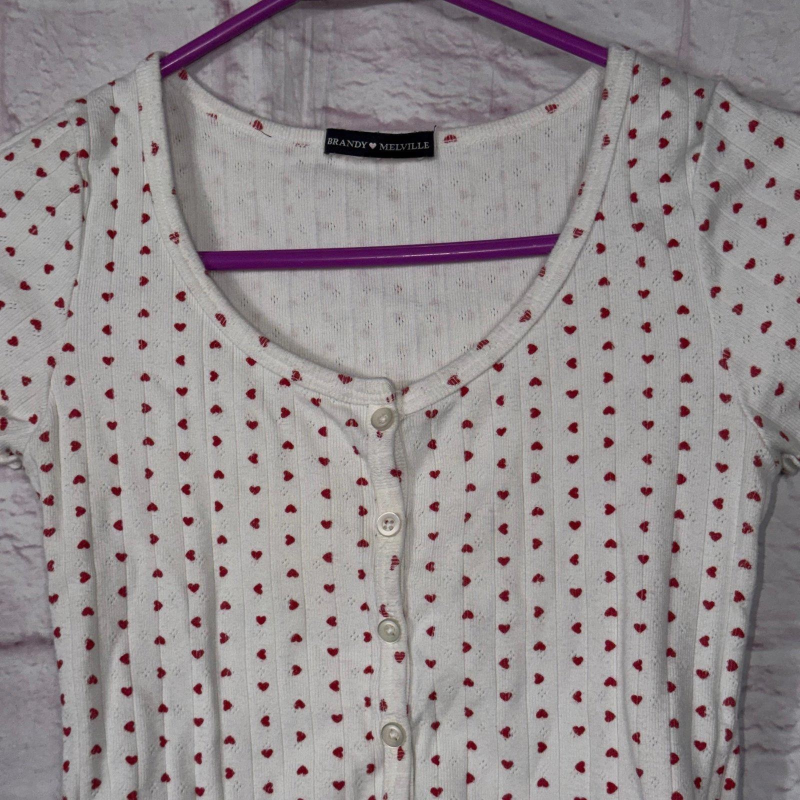 Brandy Melville Heart Pattern Button-Up Shirt Siz… - image 2