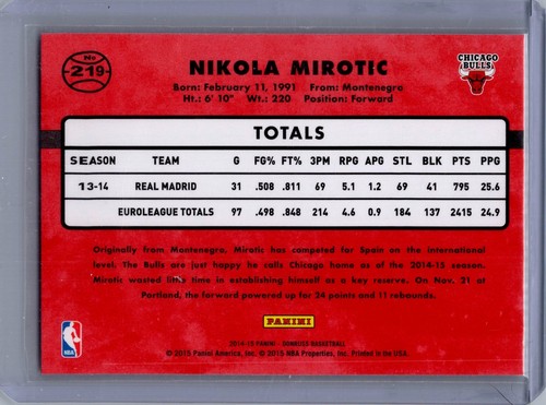 2014-15 Donruss #219 Nikola Mirotic - Picture 2 of 2