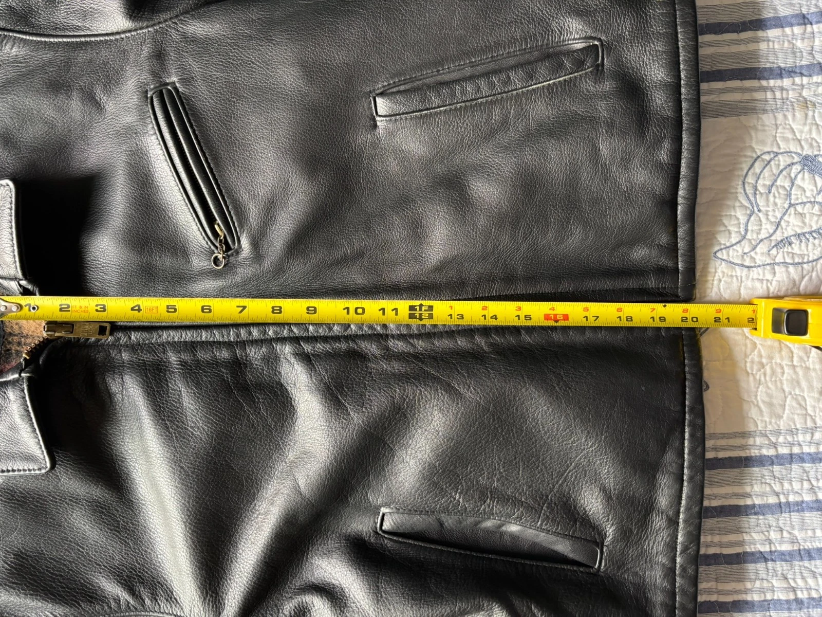 Schott 681 Leather Single Rider Jacket Size 44 Black Collar Flannel Tartan Lined image 3
