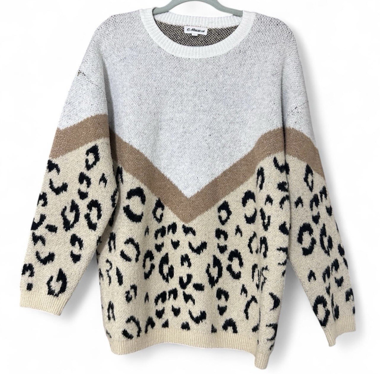 Macaron Leopard Print Sweater – Medium | White, T… - image 1