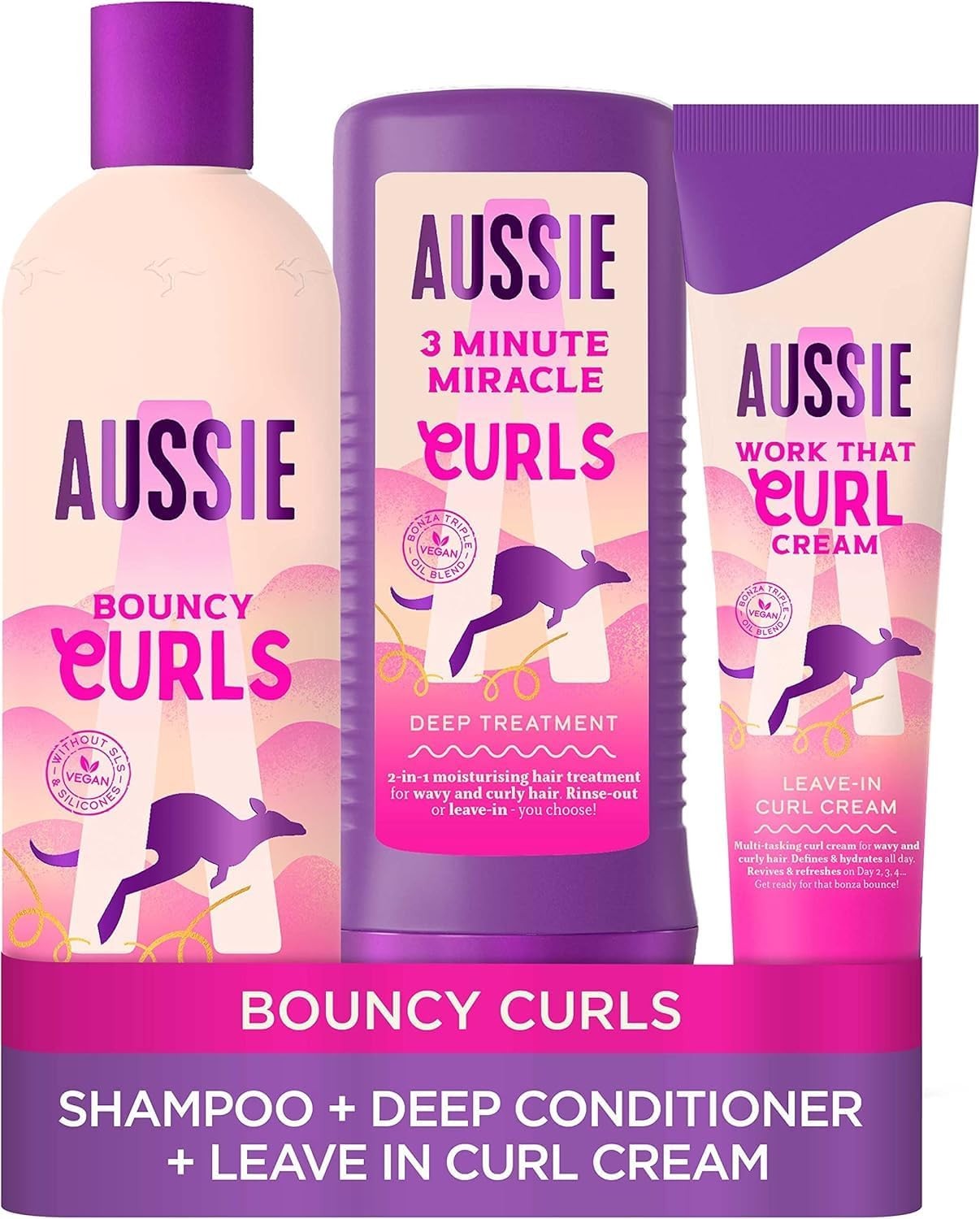 Aussie Curls Shampoo and Conditioner Set with Leave In Curl...