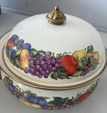 Vintage Cornucopia Lot Of 2 Dutch Oven Enamel Pot with Lid and Brass Handles