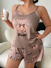 Ladies Bear Pajamas + FREE BEAR NECKLACE 2 Piece Set Plus Size 22 Animal Print