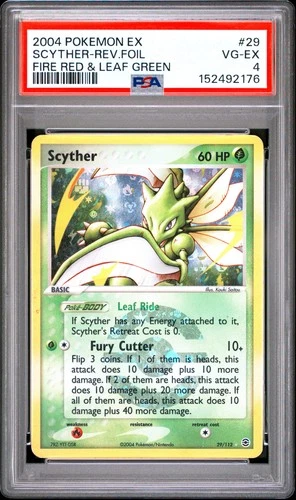 2004 POKEMON EX FIRE RED & LEAF GREEN #29 SCYTHER-REVERSE FOIL PSA 4