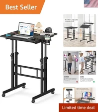 Standing Desk with Wheels Portable Adjustable Height Rolling Computer Table